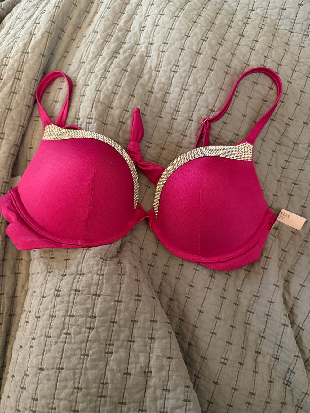 Victoria's Secret Hot Pink Rhinestone Trim bombshell Push-Up bikini